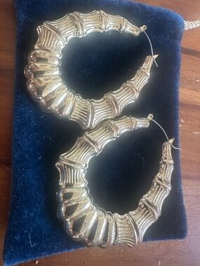 Gold Textured Bamboo Hoop Earrings